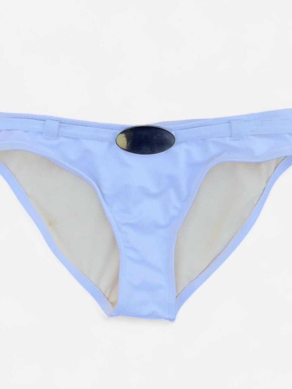 Vintage White Y2K Silver Buckle Bikini Bottom